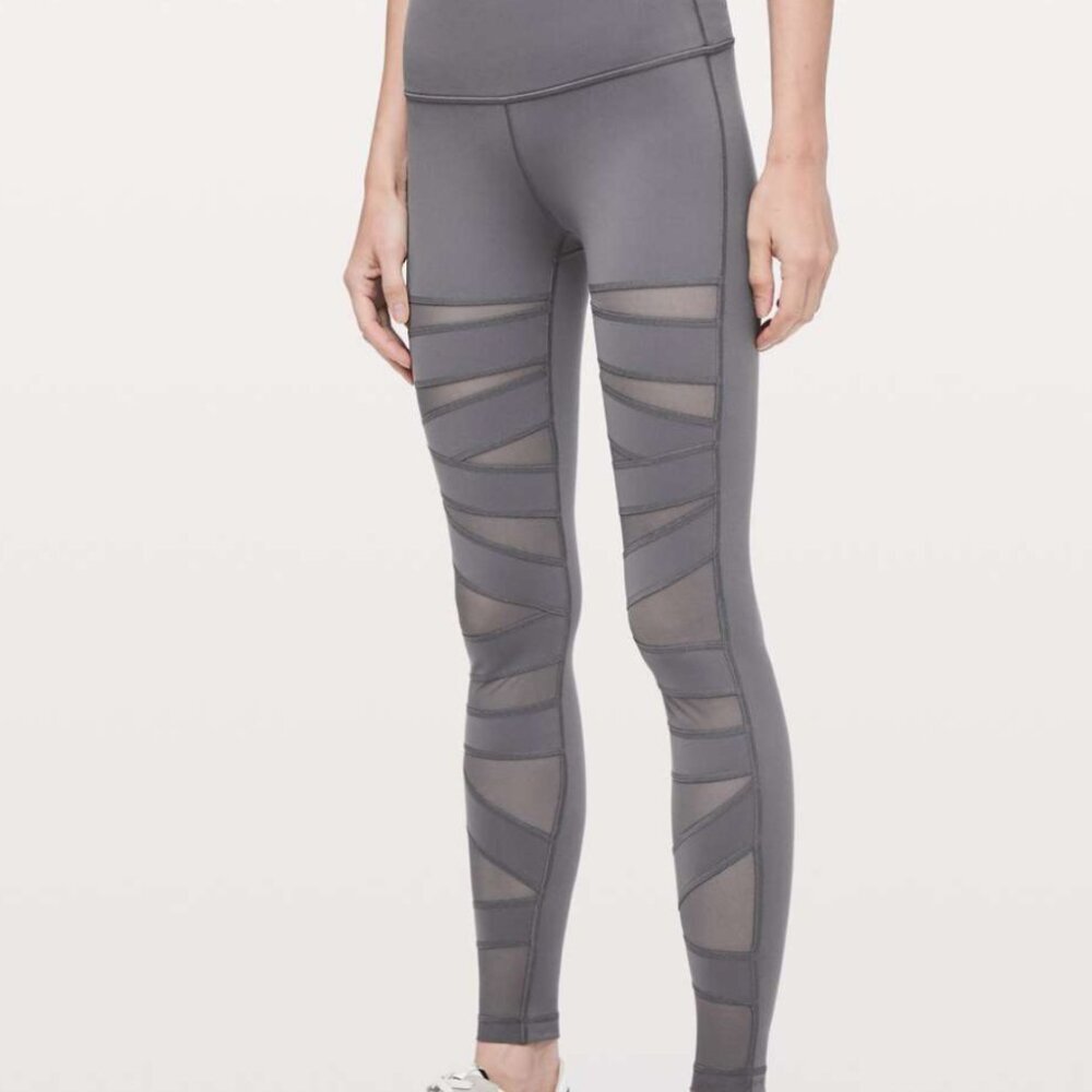 LULULEMON Wunder Under High Rise Tech Mesh Pant Gray 6 and FREE TOTE! - Picture 2 of 16